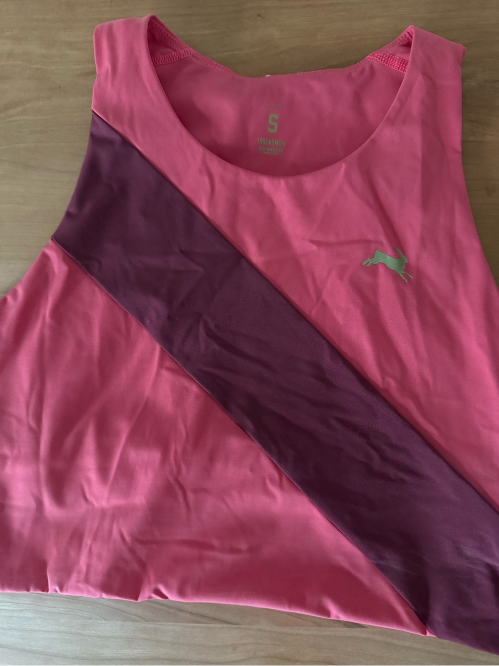 Tracksmith Pink Tank Top with Burgundy Diagonal Panel